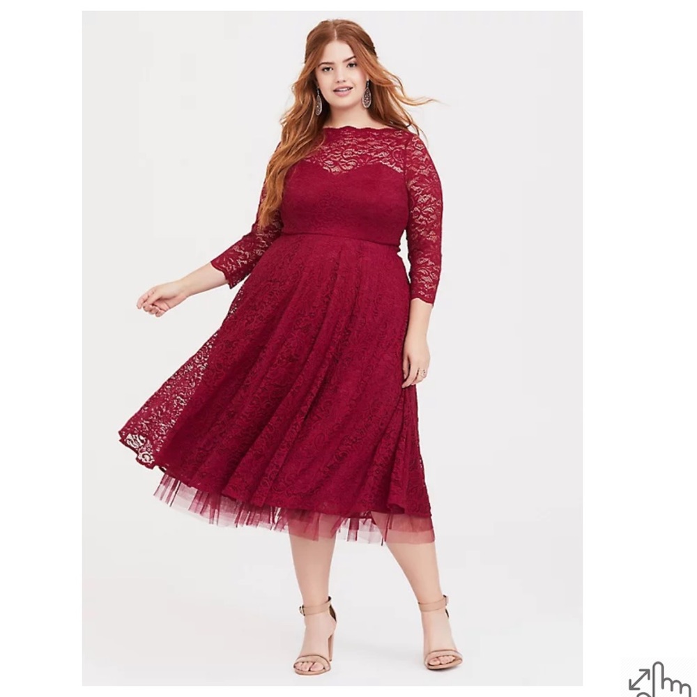 SPECIAL OCCASION RED WINE LACE MIDI DRESS